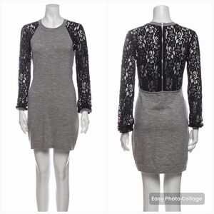 Diane Von Furstenberg Black Lace & Grey Wool Mini Dress Small S